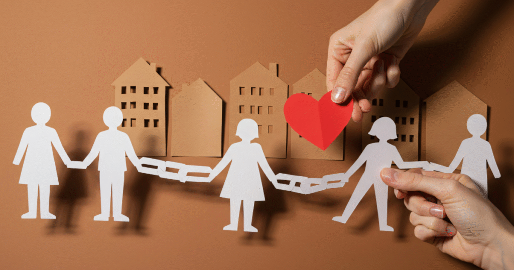 手を繋いでつながった人の切り絵