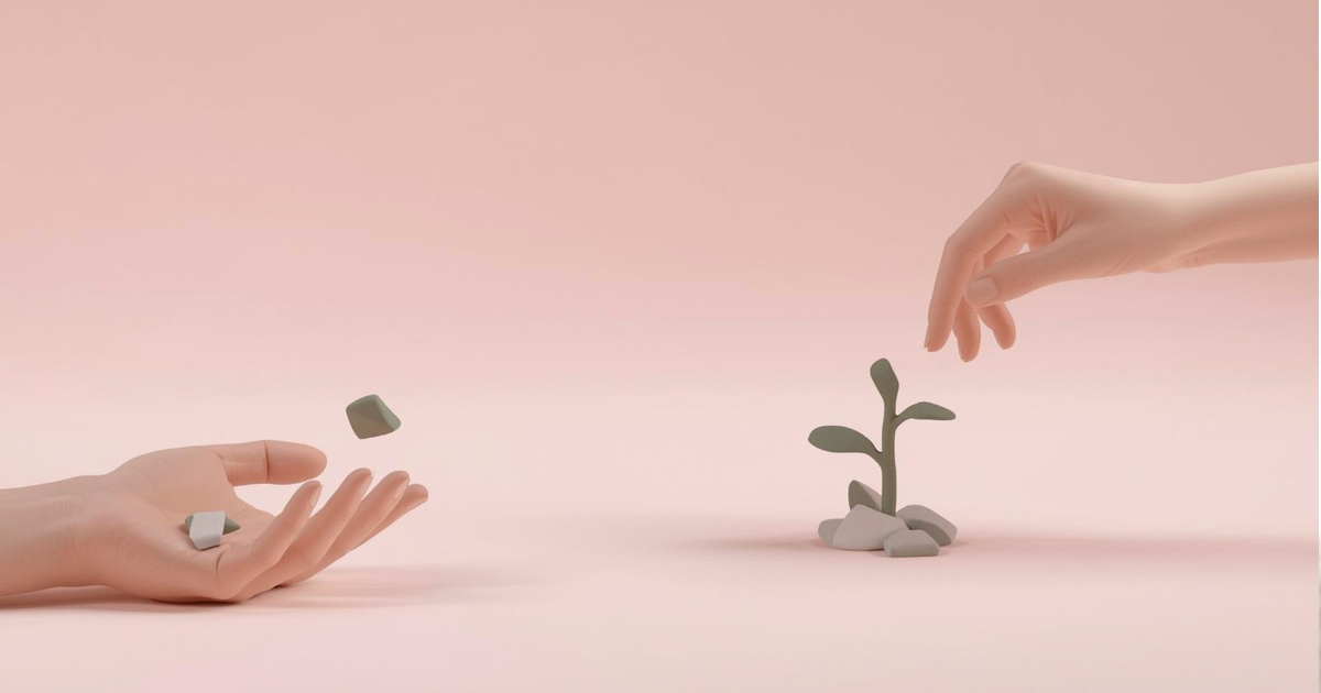 若葉をめでる手と土を持って