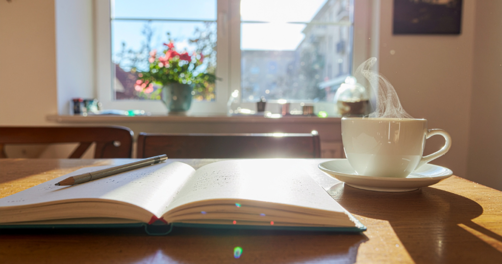窓辺のコーヒーとノート