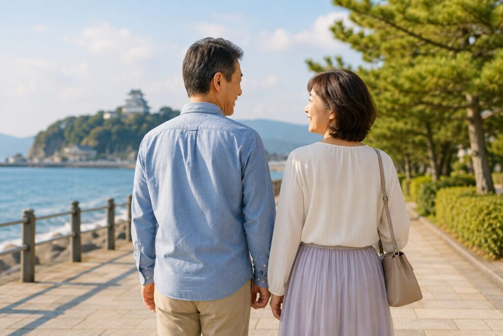 仲良く散歩する男女