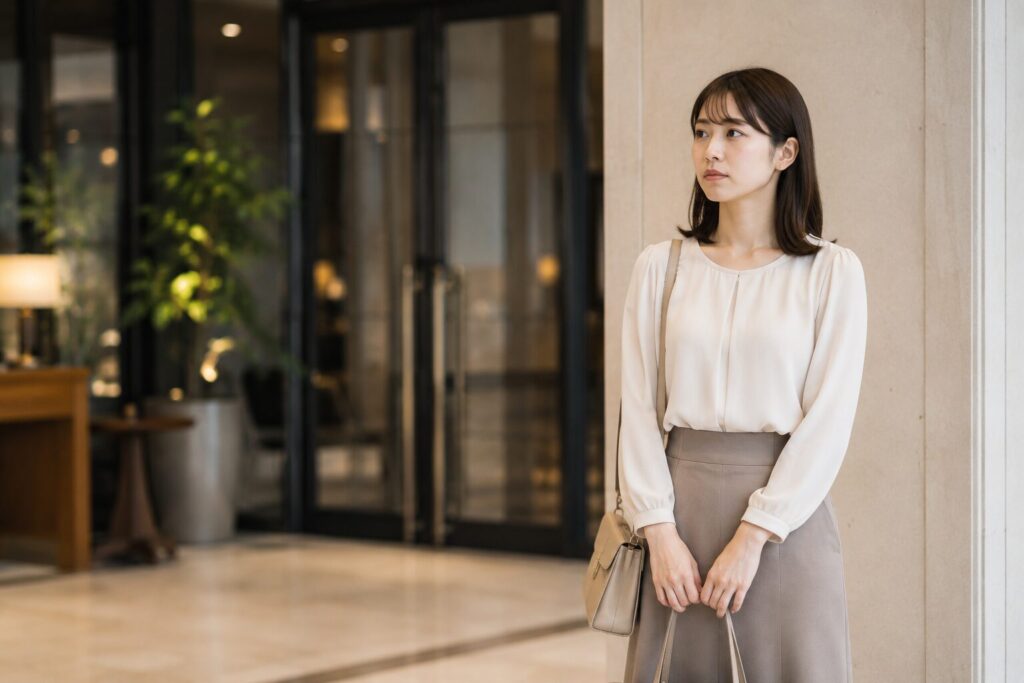 待ち合わせで不安げに待つ女性