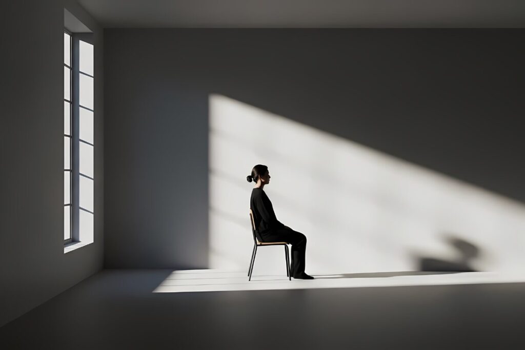 椅子に腰かける女性の影