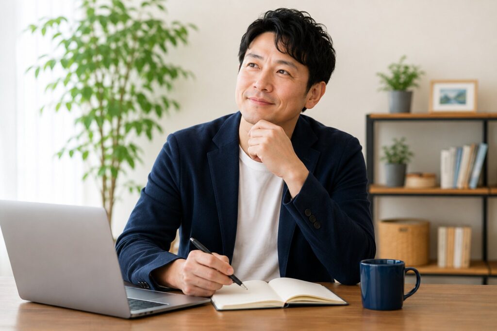 安心した表情の男性