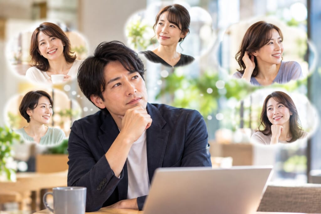 婚活で過去に会った相手と比較し理想の相手を考える40代男性
